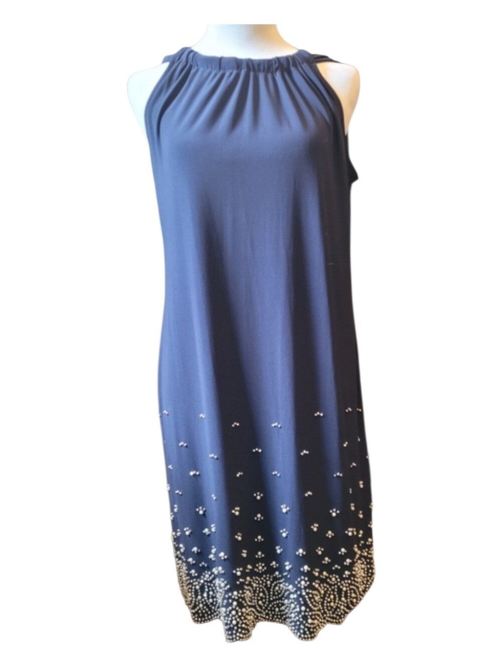 MSK Navy Blue Beaded Halter Dress